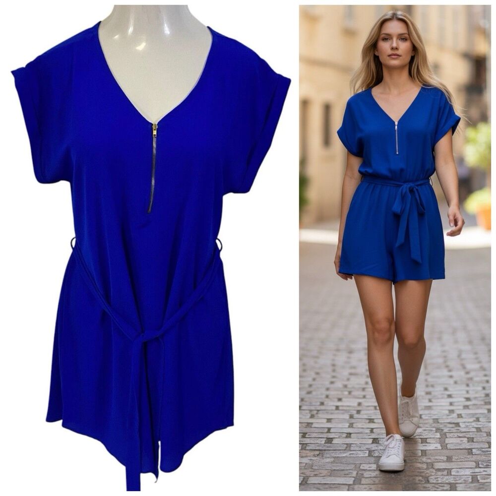 Tovia Dress Womens XL Tunic Dress Cobalt Blue Belted Office Church Date